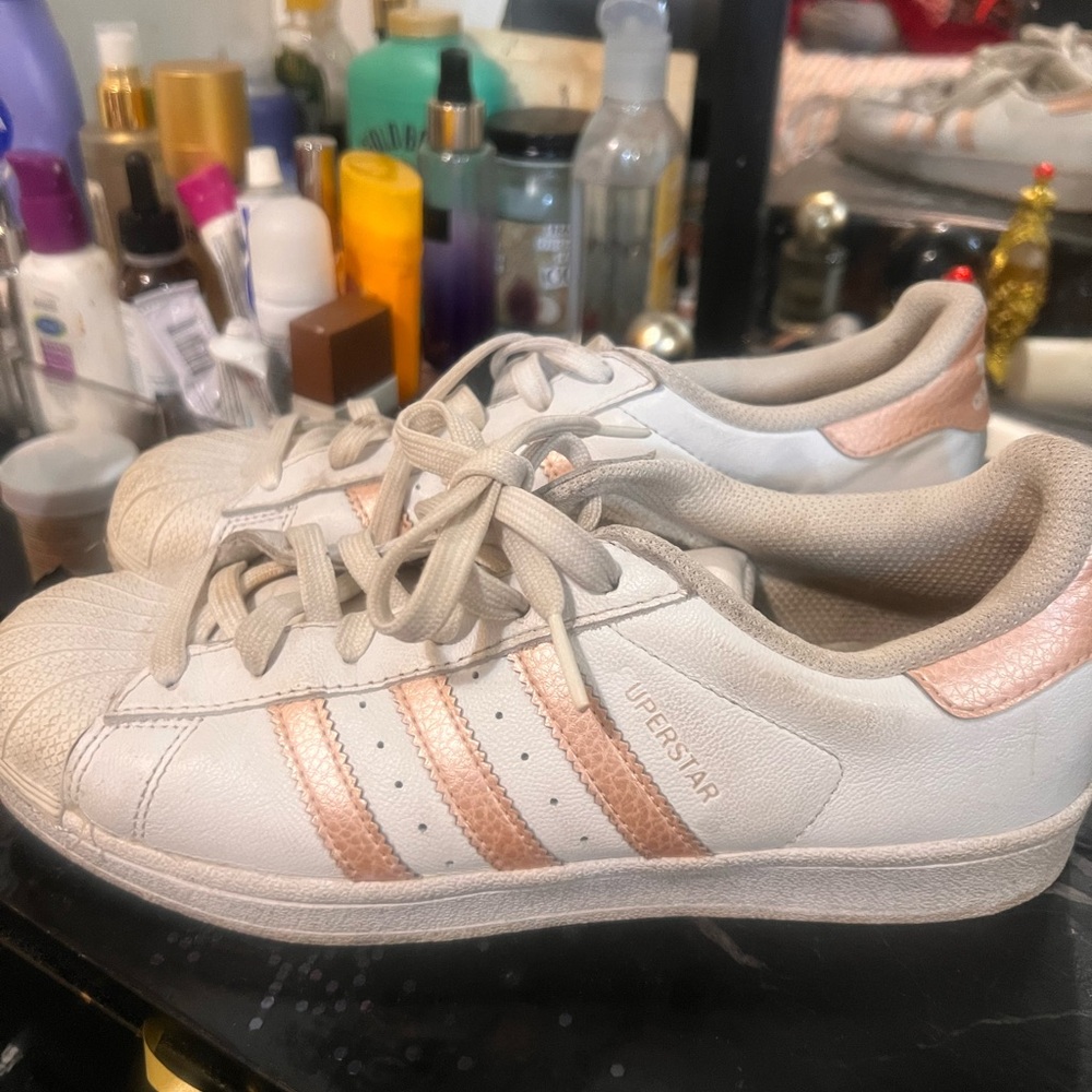 adidas Women’s Superstar Sneakers — White with Rose Gold Accents